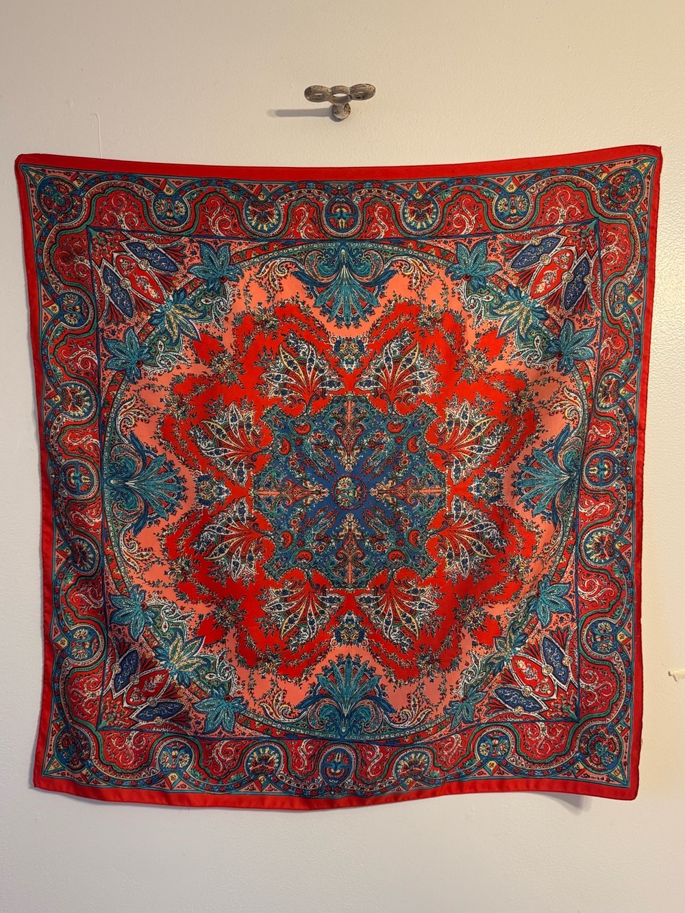 Vintage Oversized Paisley Pattern Silk Twill Square Scarf.